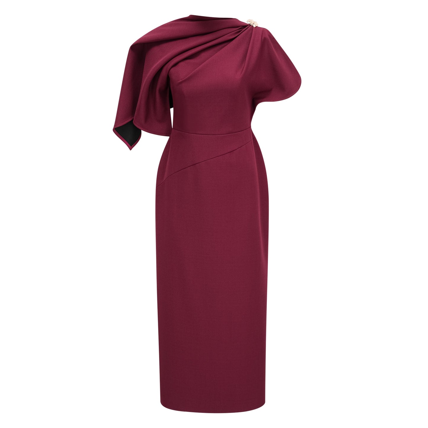 Wren Burgundy Asymmetrical Cape Maxi Dress