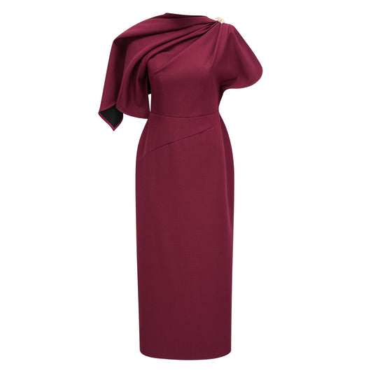 Wren Bordo Asimetrik Pelerinli Maxi Elbise