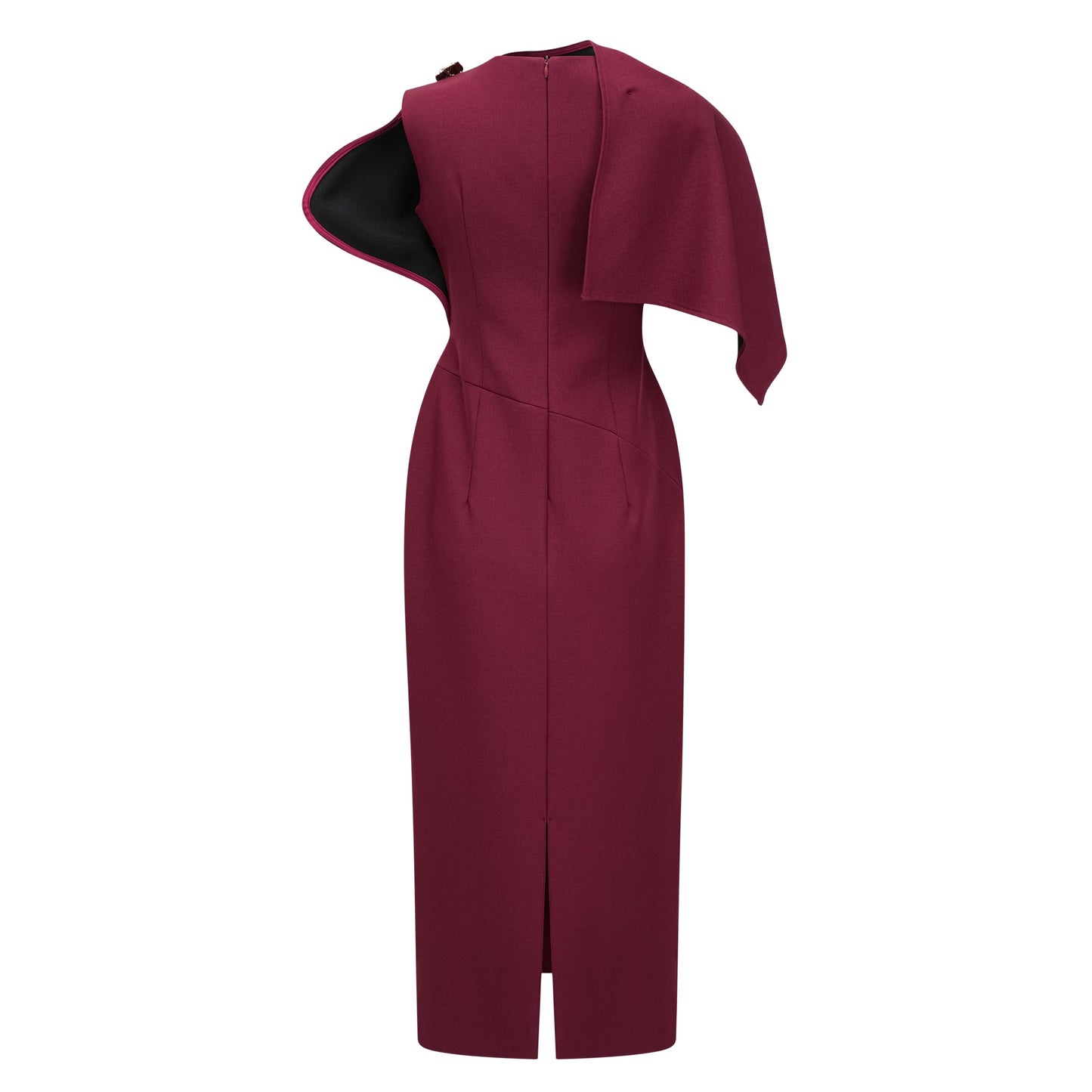 Wren Burgundy Asymmetrical Cape Maxi Dress
