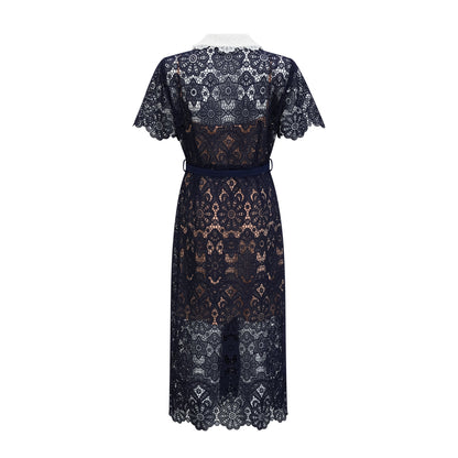 Ariane Navy Crochet-lace Midi Dress