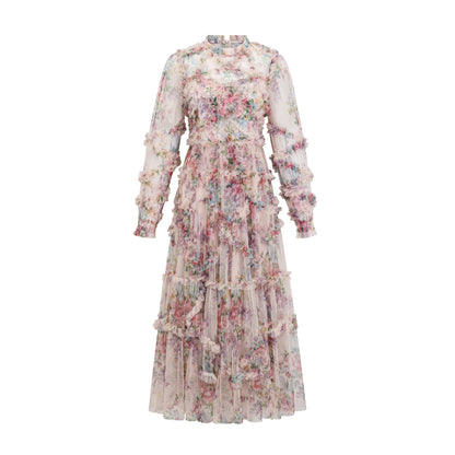 Candice floral ruffled tulle midi dress