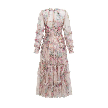 Candice floral ruffled tulle midi dress
