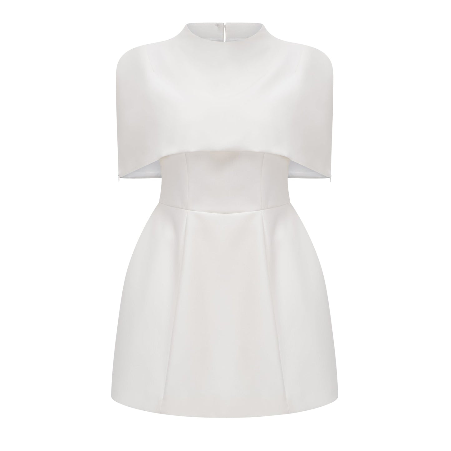Kristveig White Cape Design Structured Mini Dress
