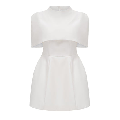 Kristveig White Cape Design Structured Mini Dress
