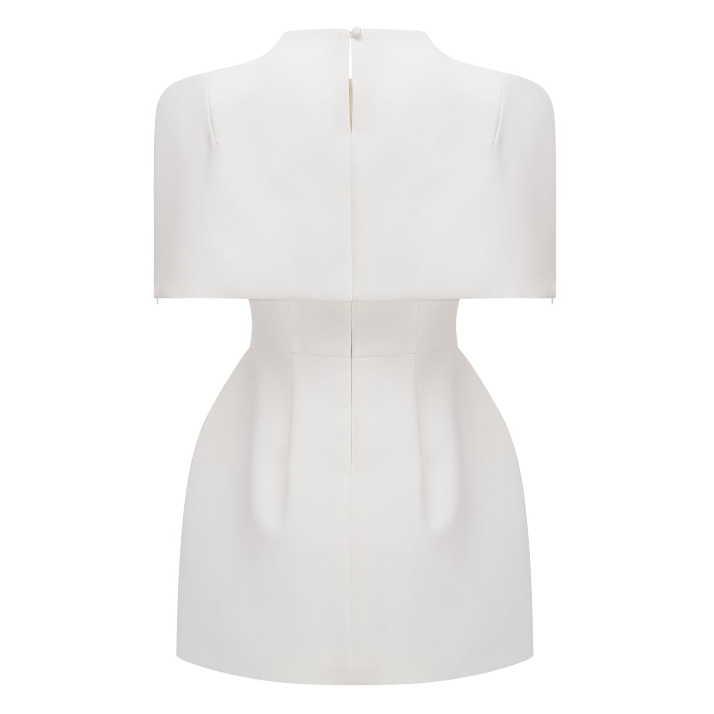 Kristveig White Cape Design Structured Mini Dress