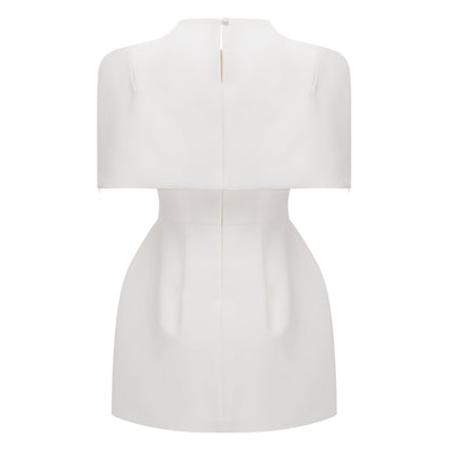 Kristveig White Cape Design Structured Mini Dress