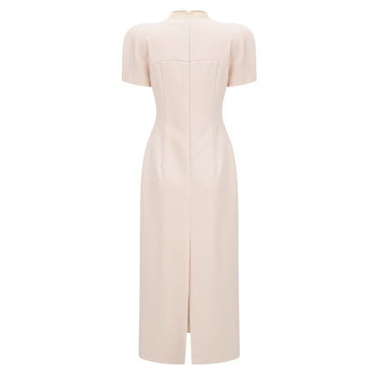 Quintella Neutral Floral Crystal Midi Dress