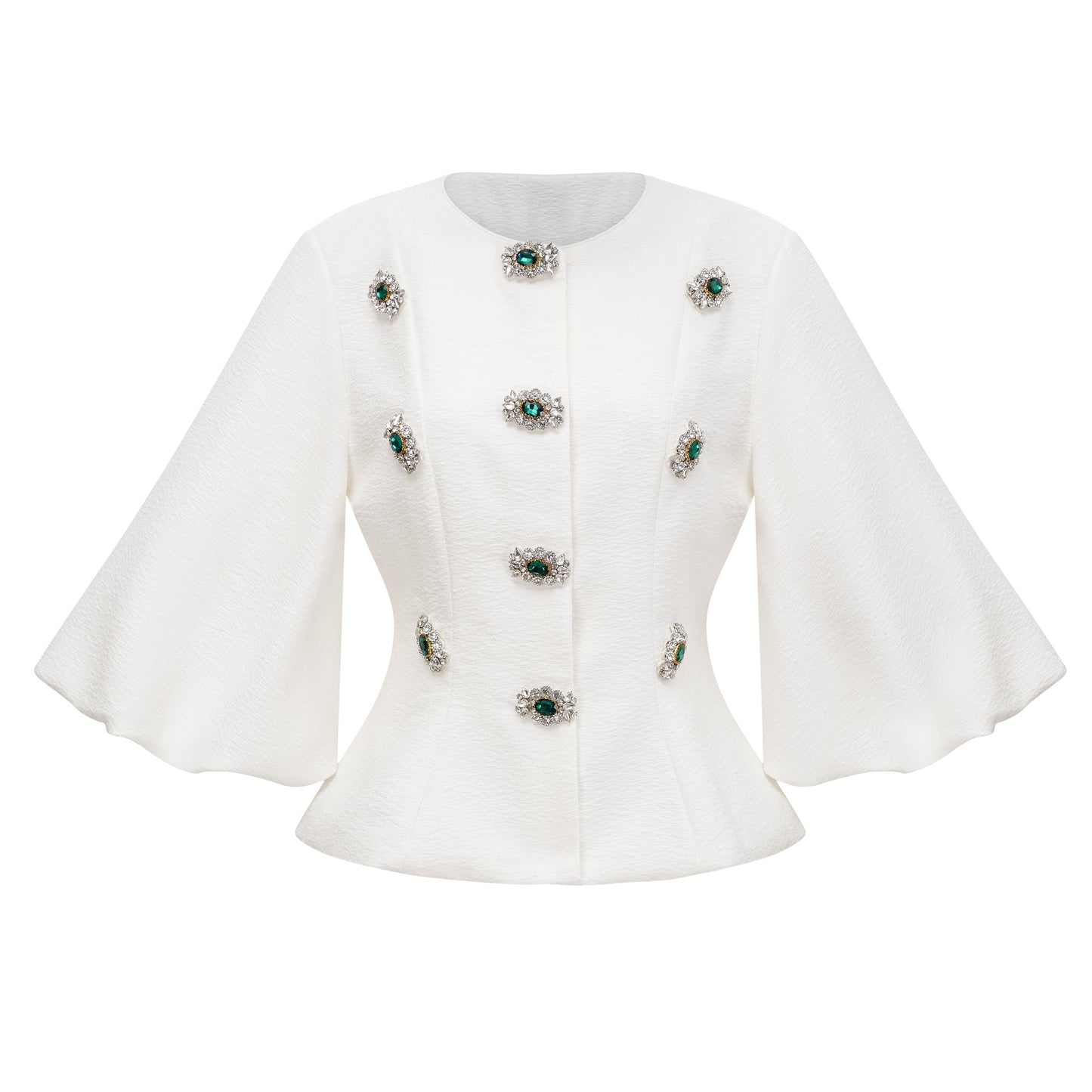 Bérénice Beyaz Kristal İşlemeli Peplum Ceket