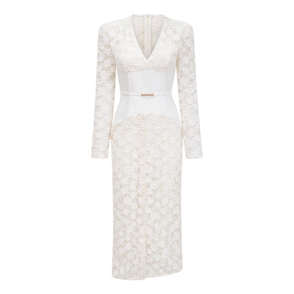 Oona White Floral Lace Pencil Midi Dress