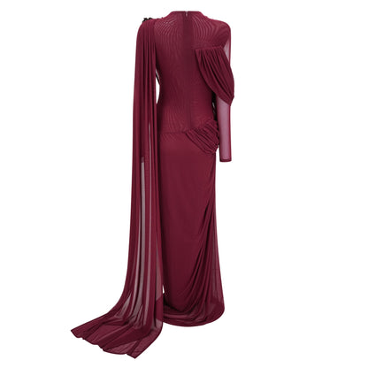 Newton Kırmızı Asimetrik Kurdeleli Dantelli Maxi Elbise