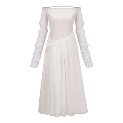 Gelsomina White Gathered Crepe Midi Dress