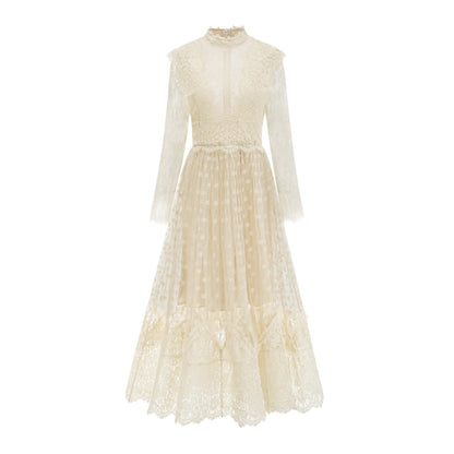 Éliane Polka-Dot Lace-Embroidered Midi Dress