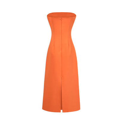 Irène Sequin Embroidered Off-Shoulder Midi Dress in Orange