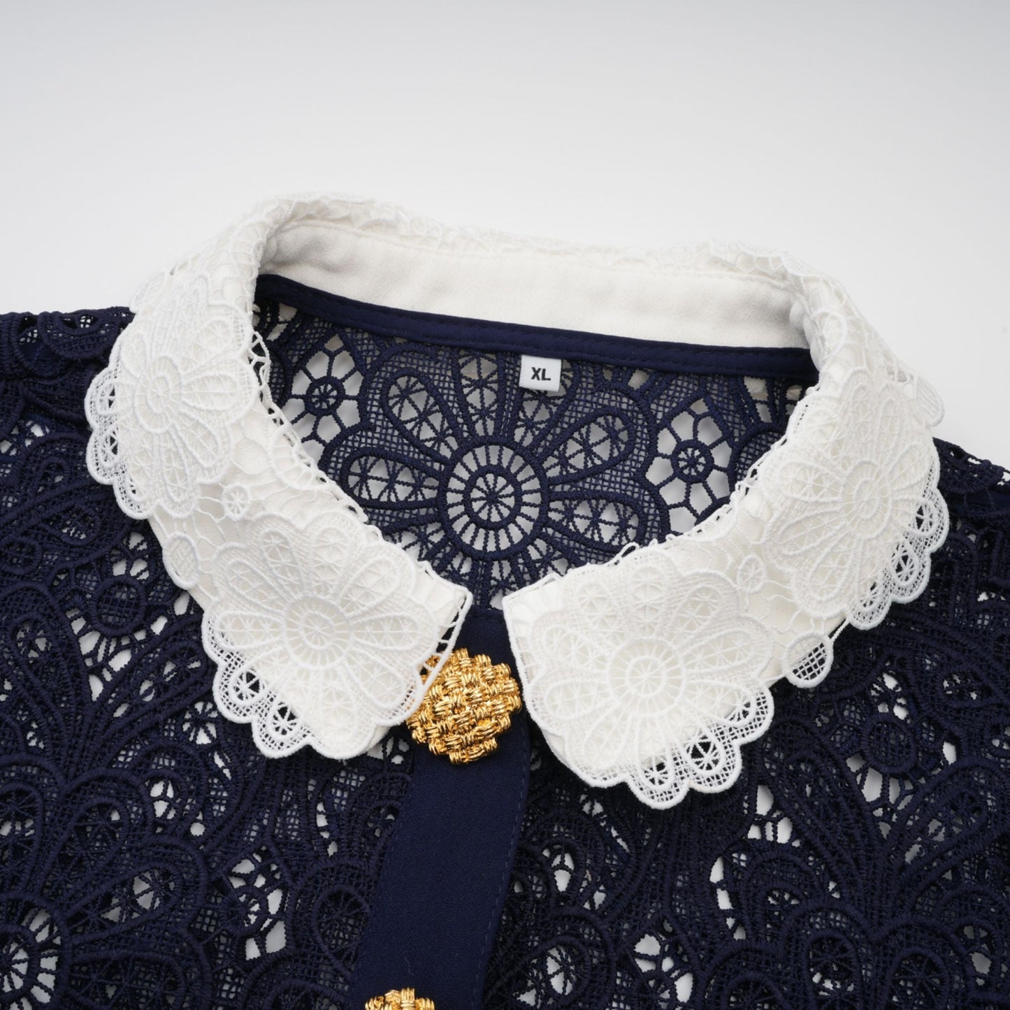 Ariane Navy Crochet-lace Midi Dress