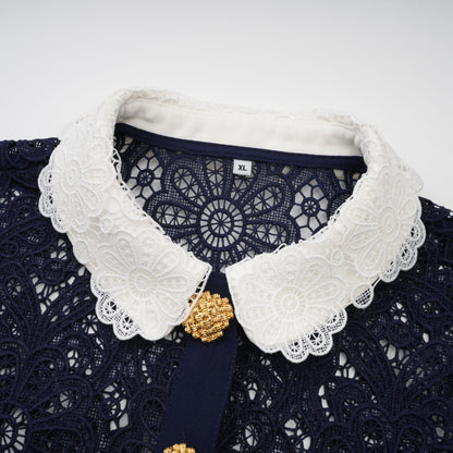 Ariane Navy Crochet-lace Midi Dress