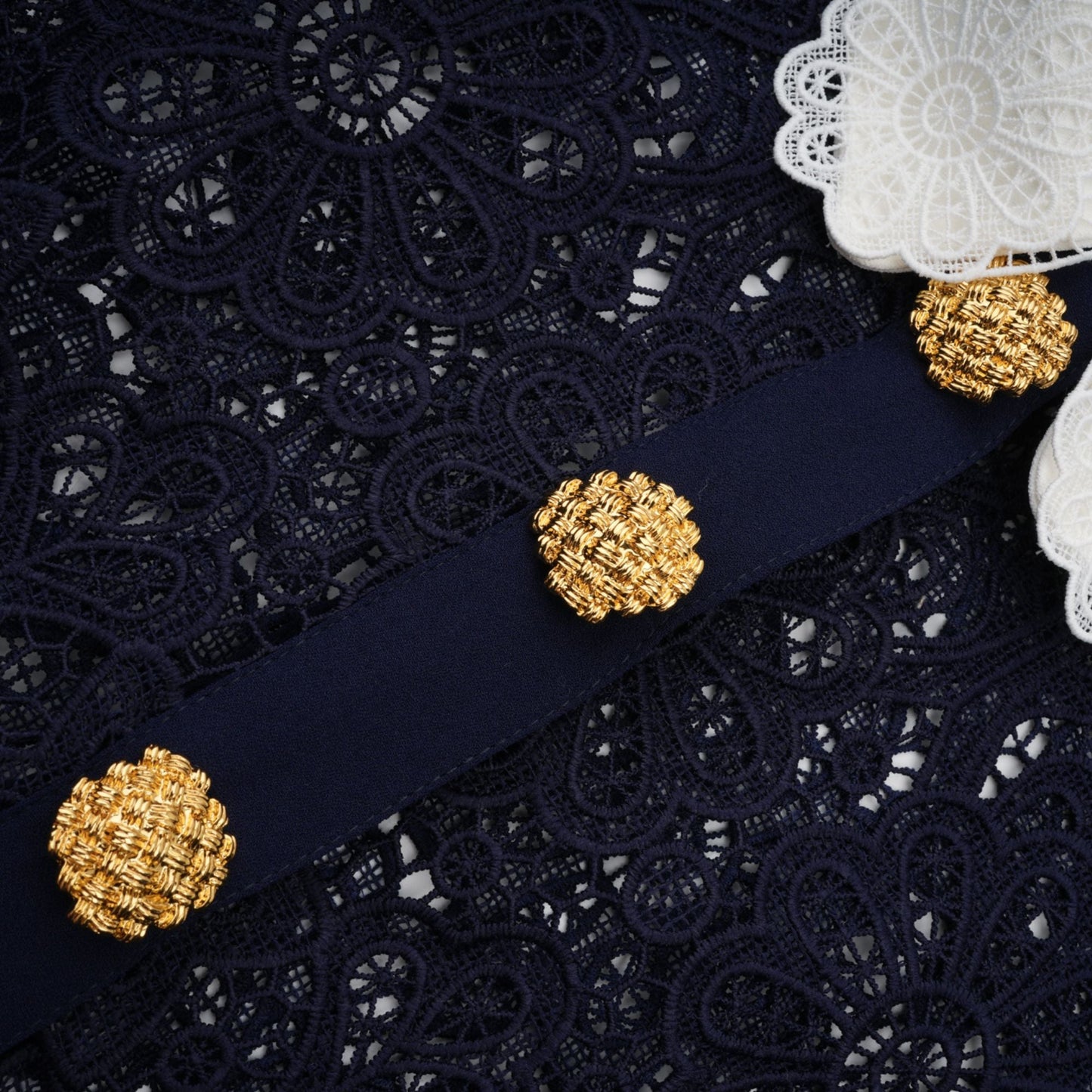 Ariane Navy Crochet-lace Midi Dress