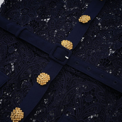 Ariane Navy Crochet-lace Midi Dress