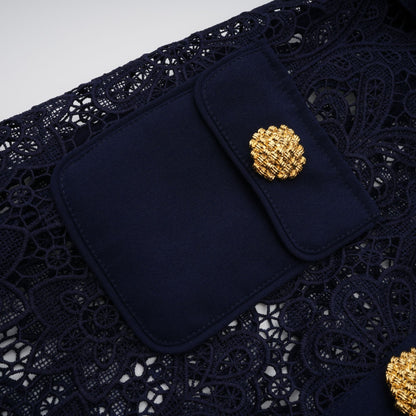 Ariane Navy Crochet-lace Midi Dress