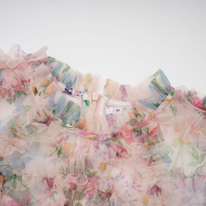 Candice floral ruffled tulle midi dress