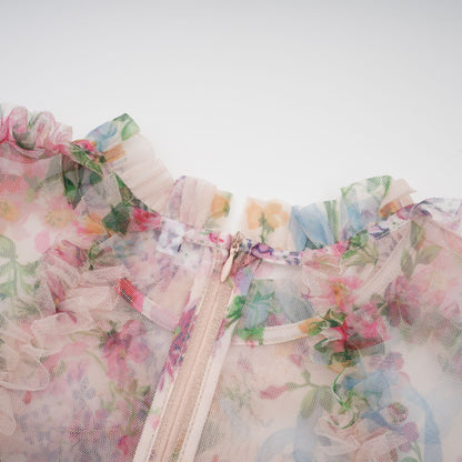 Candice floral ruffled tulle midi dress