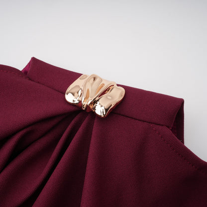 Wren Burgundy Asymmetrical Cape Maxi Dress