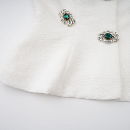 Bérénice Beyaz Kristal İşlemeli Peplum Ceket