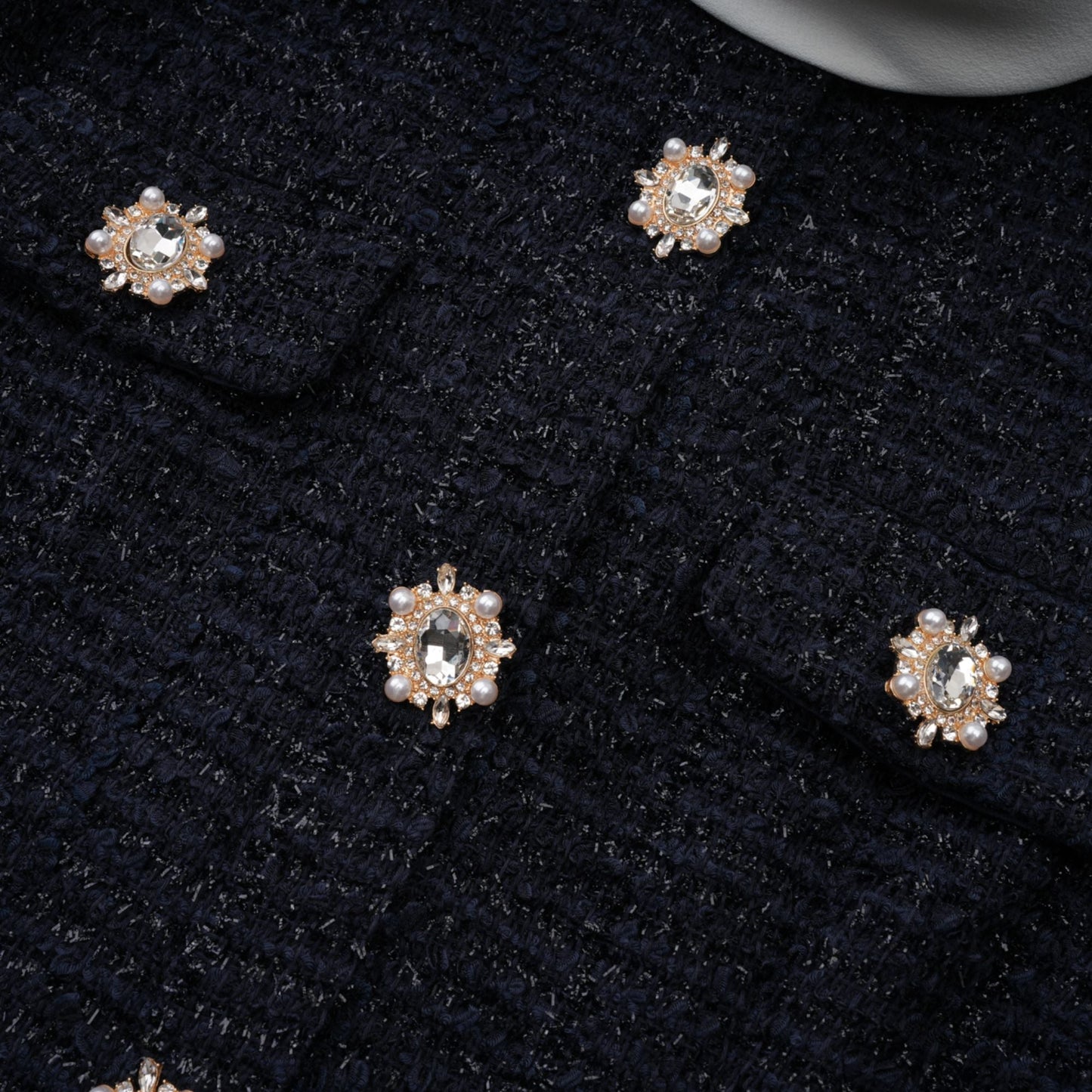Fiona Navy Blue Embellished Tweed Mini Dress