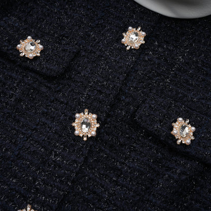 Fiona Navy Blue Embellished Tweed Mini Dress