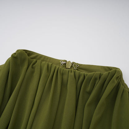 Arlette Green Asymmetrical Ruched Maxi Dress
