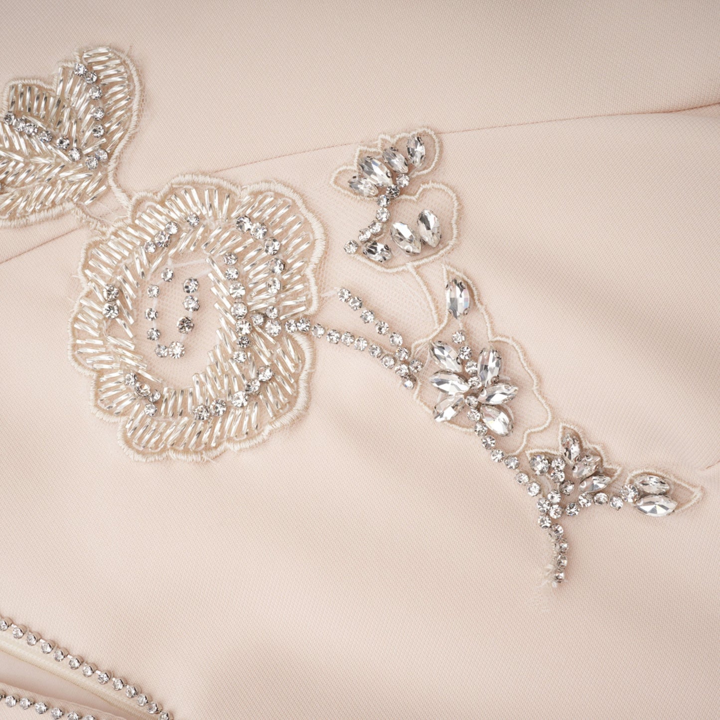 Quintella Neutral Floral Crystal Midi Dress