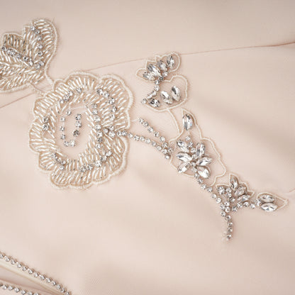 Quintella Neutral Floral Crystal Midi Dress