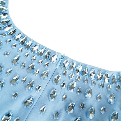 Meris Blue Crystal Embellished Maxi Gown