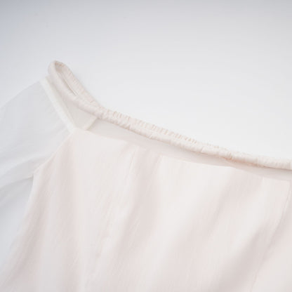 Gelsomina White Gathered Crepe Midi Dress