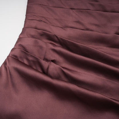 Inmaculada Brown Ruched Satin Maxi Dress (Without Gloves)