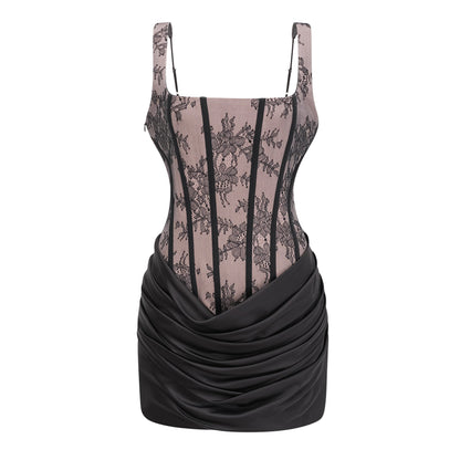 Olesya Dantelli Siyah Dantelli Mini Elbise