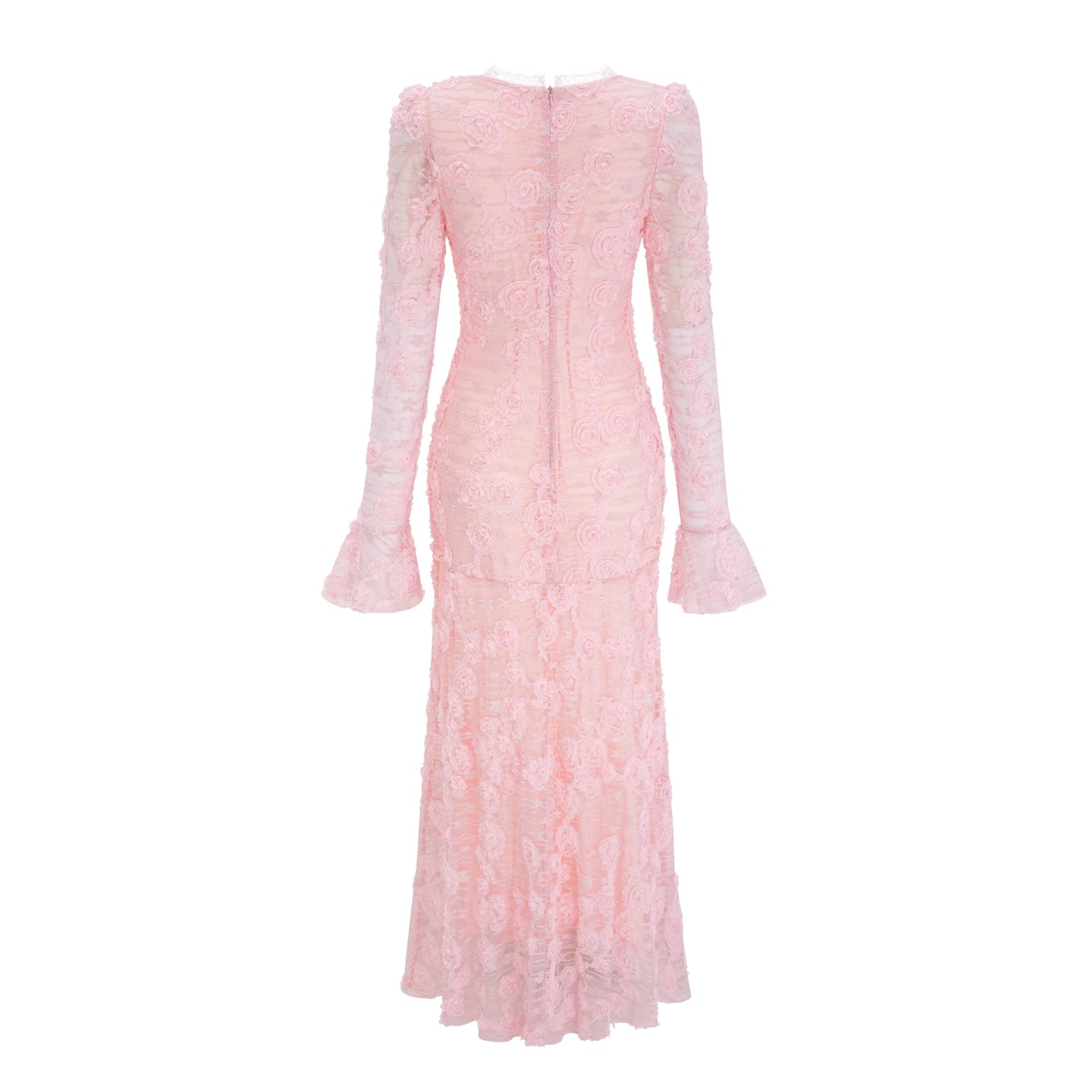 Branwen Pink 3D-Floral Embroidered Lace Maxi Dress