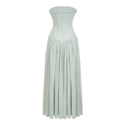 Salome Green Off Shoulder Pleated Maxi Dress