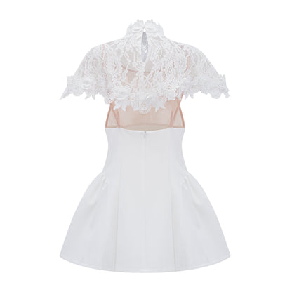 Mandana White Lace Mini Dress with Cape