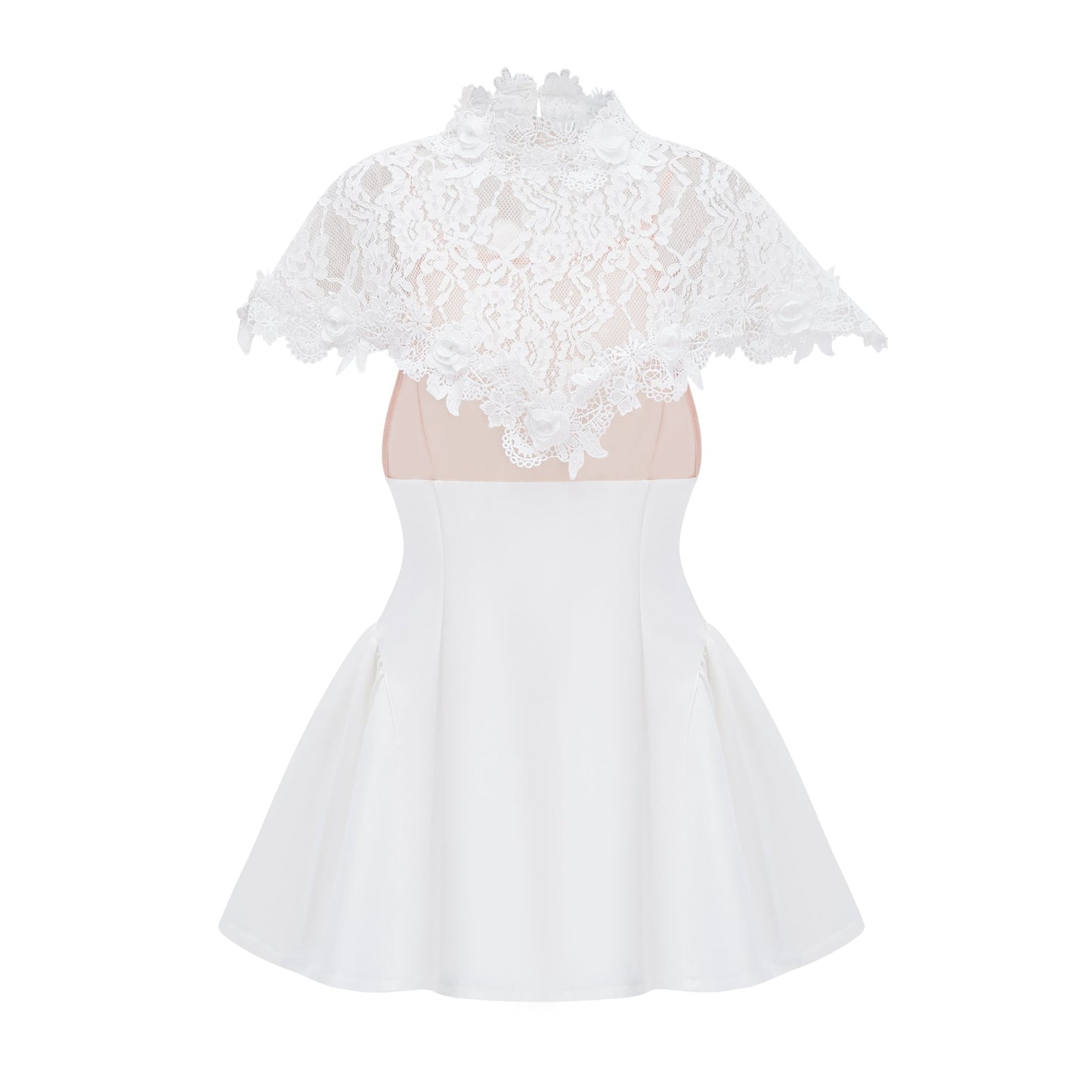 Mandana White Lace Mini Dress with Cape