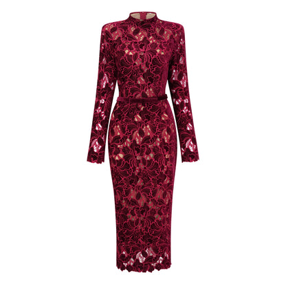 Hafdis Red Floral Embroidered Midi Dress
