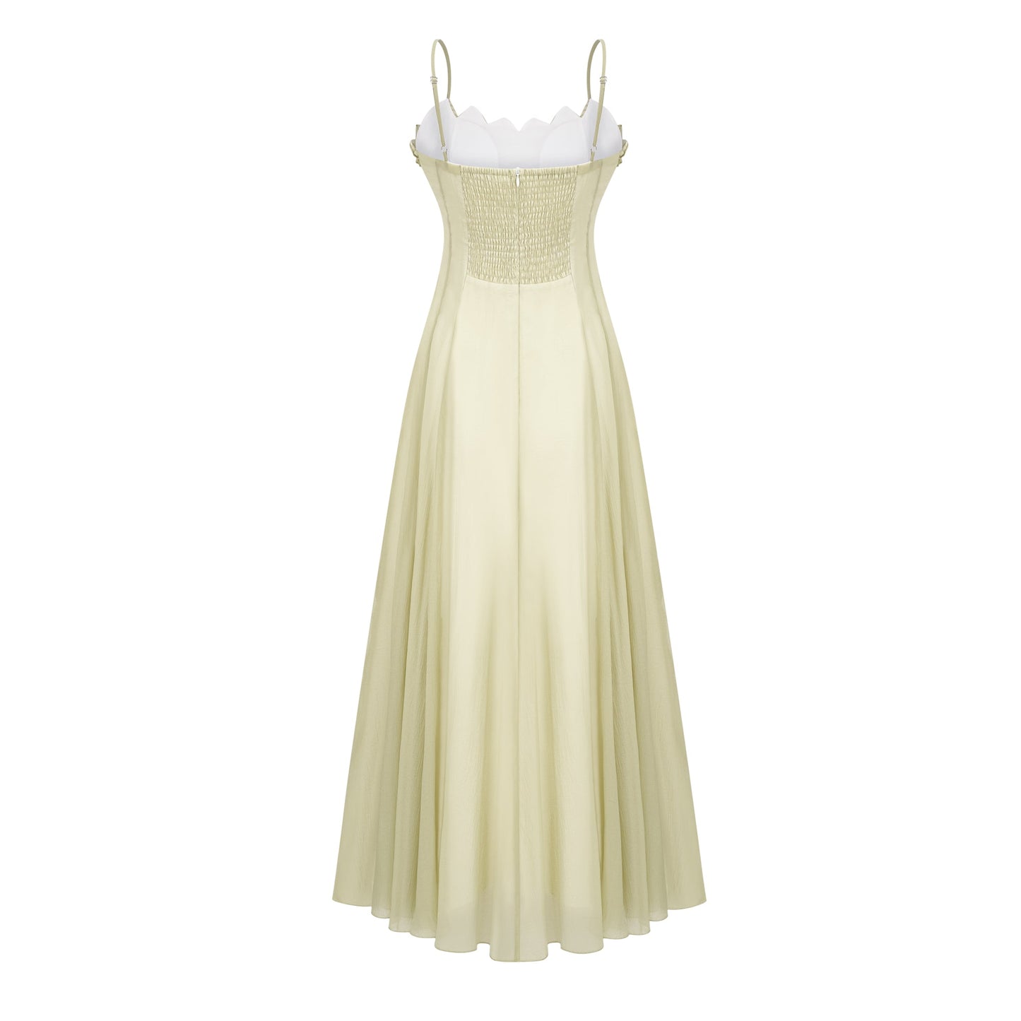 Matcha Ruffled Shirred Tulle Maxi Dress