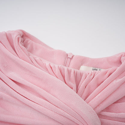 Moderne Pembe Şal Panelli Dantelli Maxi Elbise