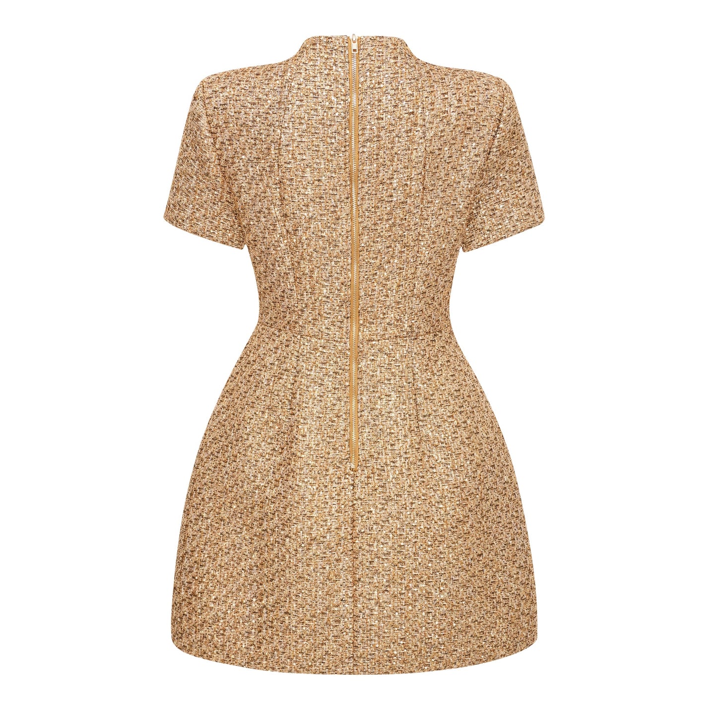 Arna Gold Round Neck Tweed Mini Dress