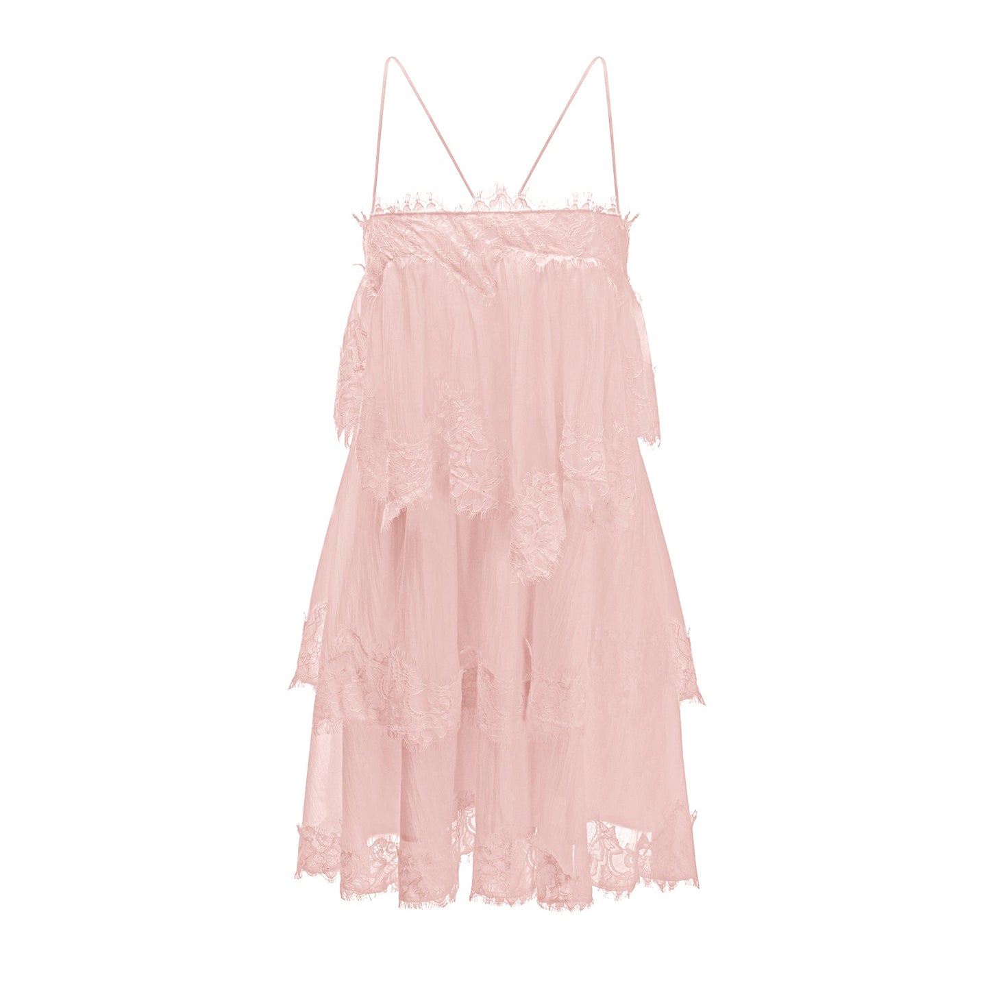 Rachel Dantelli Pembe Katlı Mini Elbise