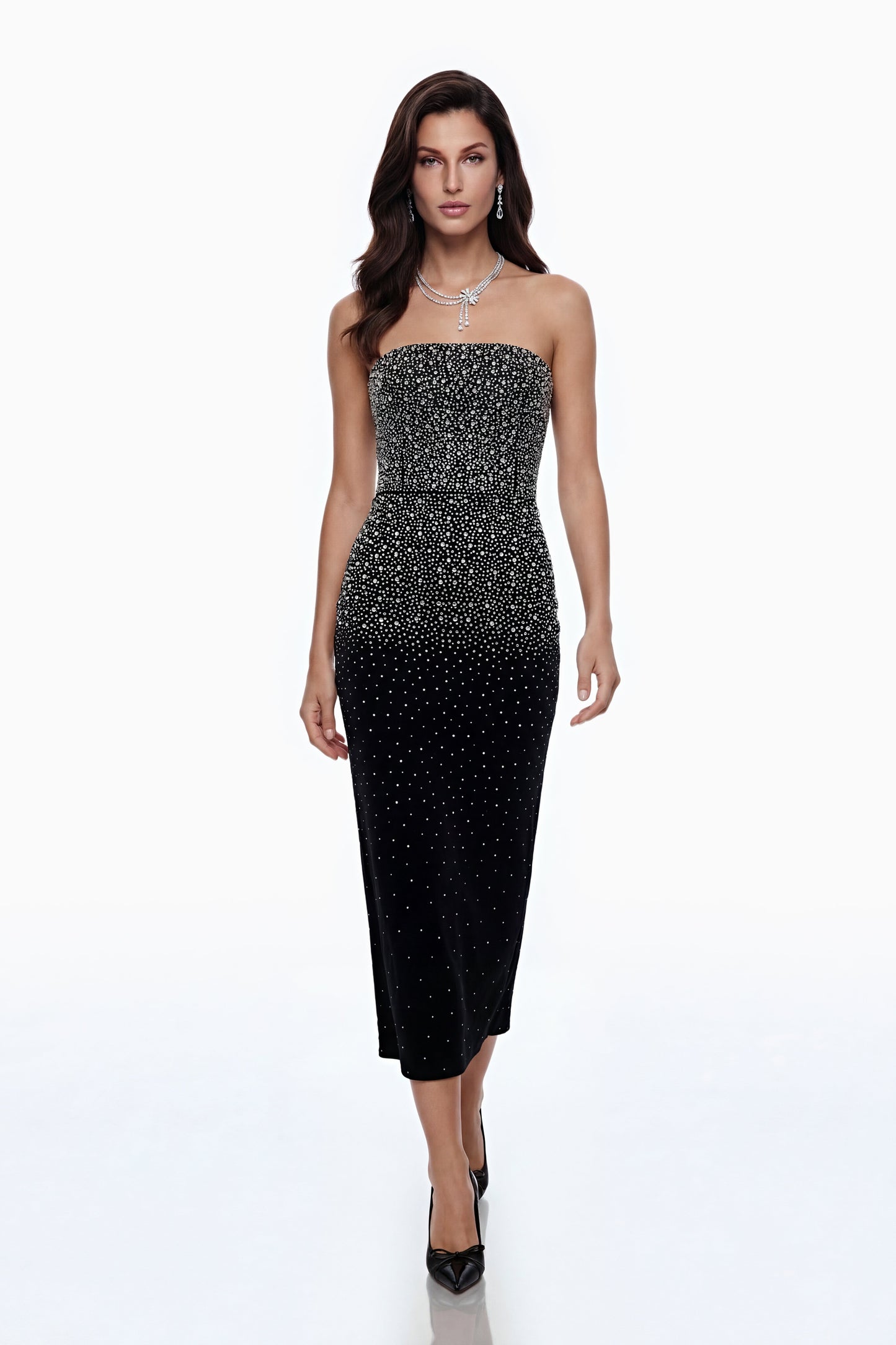 Daisy Black Rhinestone Midi Dress
