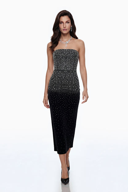 Daisy Black Rhinestone Midi Dress