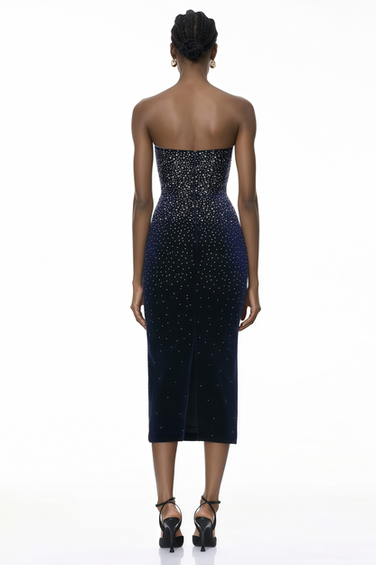 Daisy Black Rhinestone Midi Dress