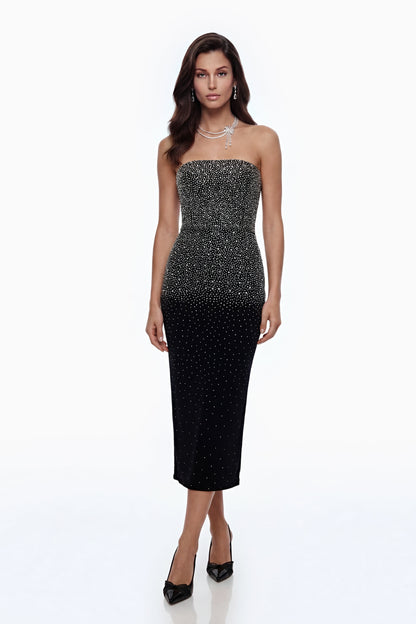 Daisy Black Rhinestone Midi Dress