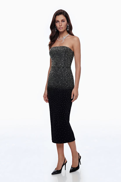 Daisy Black Rhinestone Midi Dress