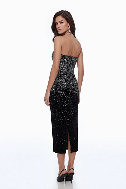 Daisy Black Rhinestone Midi Dress